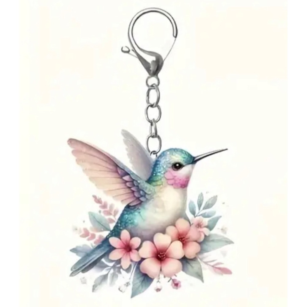 Floral Hummingbird Floral 2D Acrylic Keychain - Pastel Colors